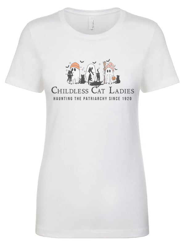 Women's Vintage Style T-Shirt Halloween Ghosts Childless Cat Ladies