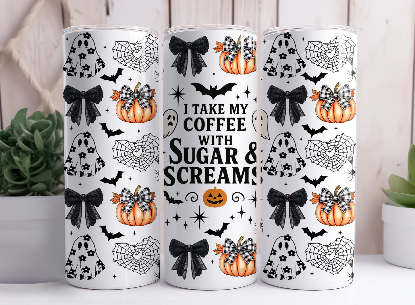 I Take My Coffee With Sugar and Screams Halloween 20 oz Skinny Tumbler