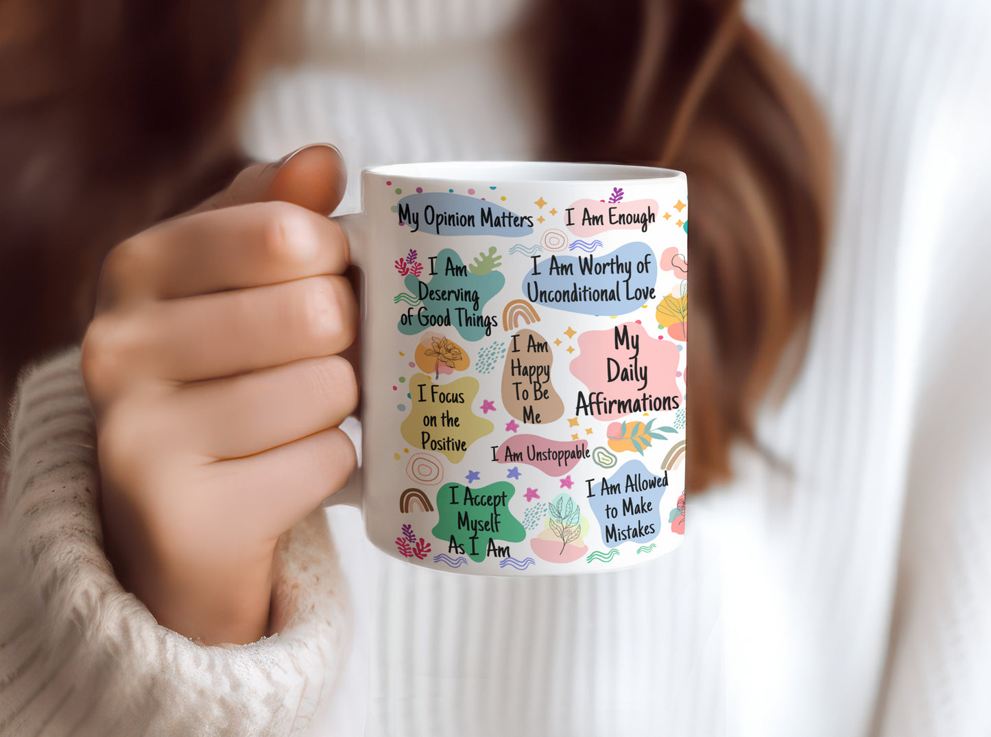 Daily Affirmations, 11 oz Ceramic Coffee Mug, Novelty Tea Cup