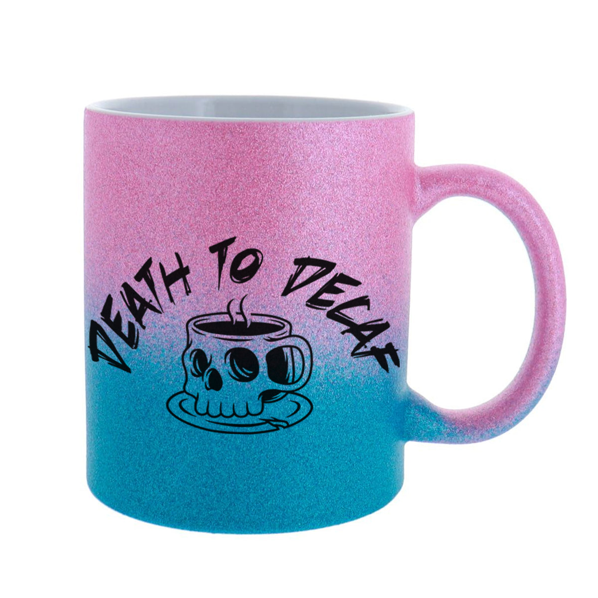 Death to Decaf 11 oz Coffee Mug, Funny Skull Coffee Lover Gift, Bold Caffeine Addict Tea Cup