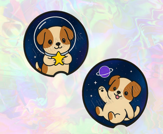 Cute Neoprene Car Coasters, Absorbent Cup Holder Inserts, Fun Auto Accessories (Set of 2) Galaxy Dogs