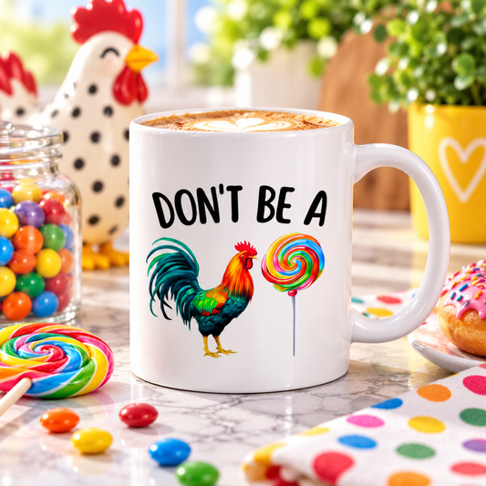 Don't Be a Rooster Sucker 11 oz Coffee Mug, Funny Sarcastic Adult Humor Gift, Bold Cheeky Tea Cup