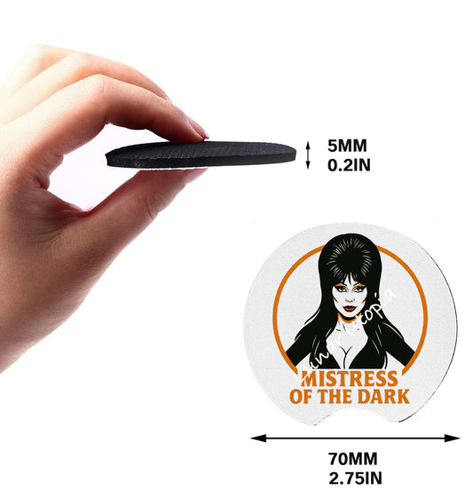 Cute Neoprene Car Coasters, Absorbent Cup Holder Inserts, Fun Auto Accessories (Set of 2) Dark Mistress