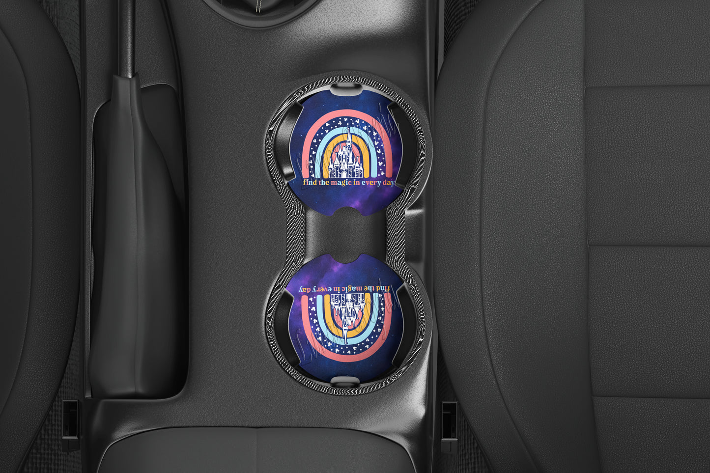 Cute Neoprene Car Coasters, Absorbent Cup Holder Inserts, Fun Auto Accessories (Set of 2) Find The Magic