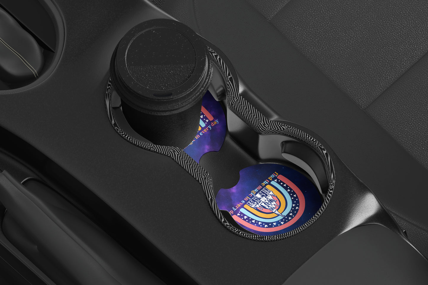 Cute Neoprene Car Coasters, Absorbent Cup Holder Inserts, Fun Auto Accessories (Set of 2) Find The Magic