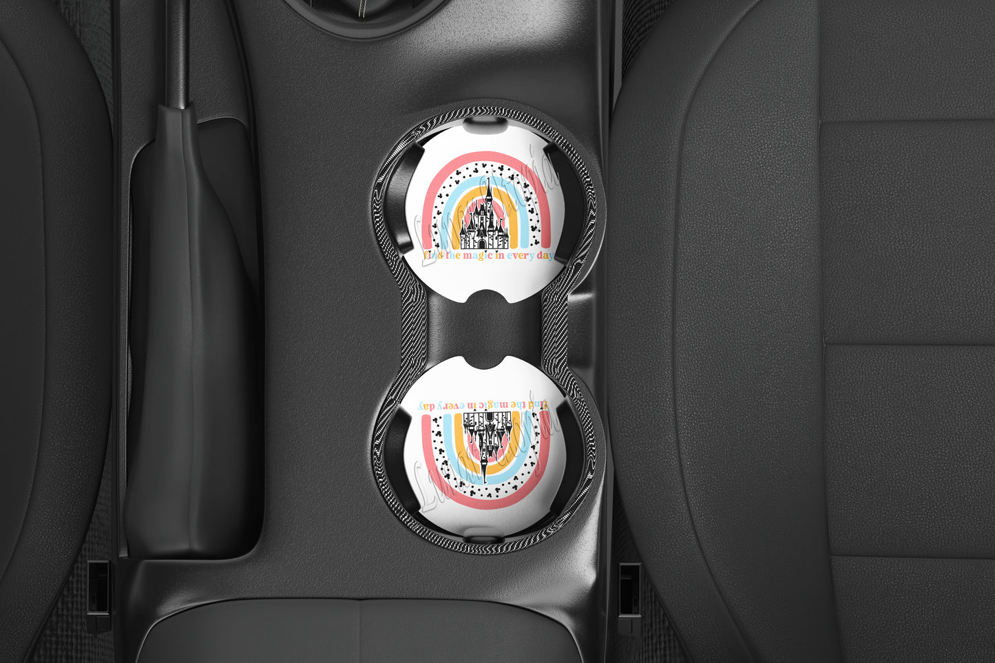 Cute Neoprene Car Coasters, Absorbent Cup Holder Inserts, Fun Auto Accessories (Set of 2) Find The Magic