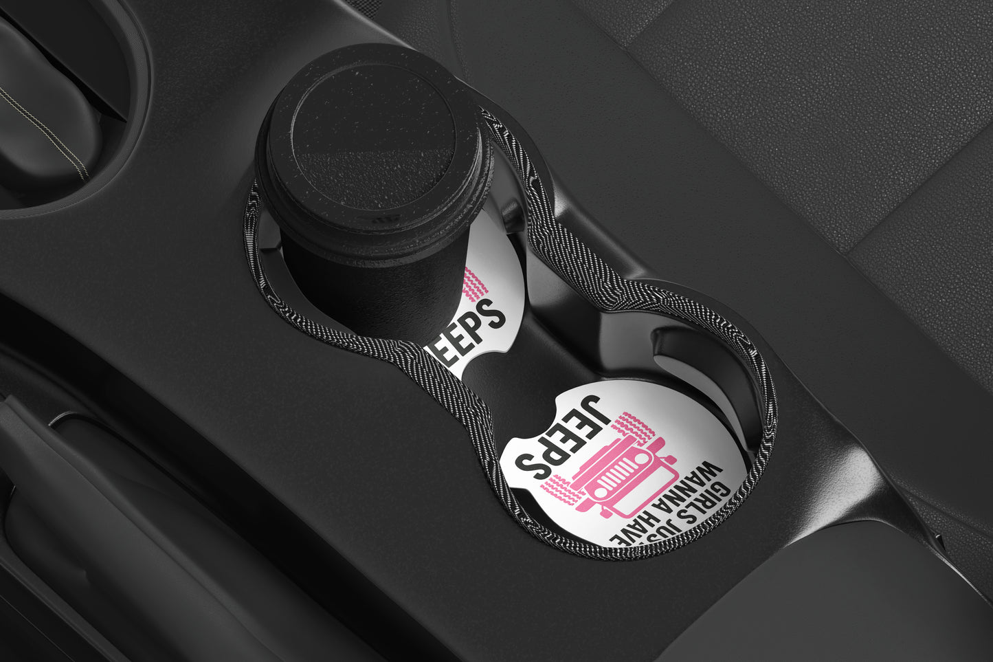 Cute Neoprene Car Coasters, Absorbent Cup Holder Inserts, Fun Auto Accessories (Set of 2) Girls Want Jeeps