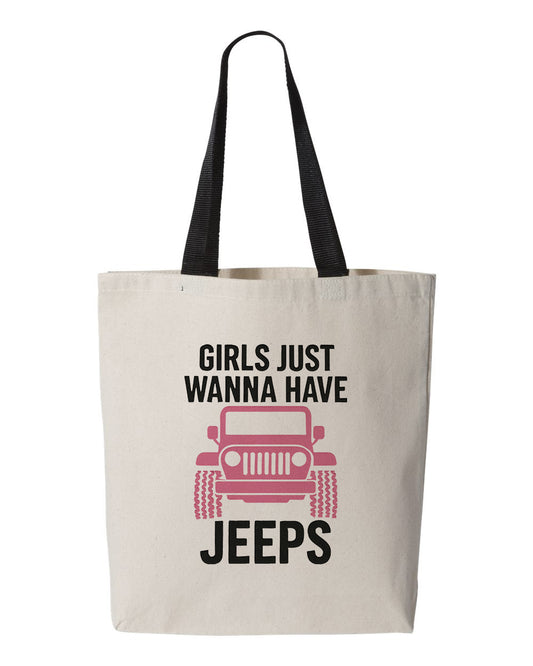 Girls Just Wanna Have Jeeps Tote Bag, Canvas Bag, Reusable Grocery Bag
