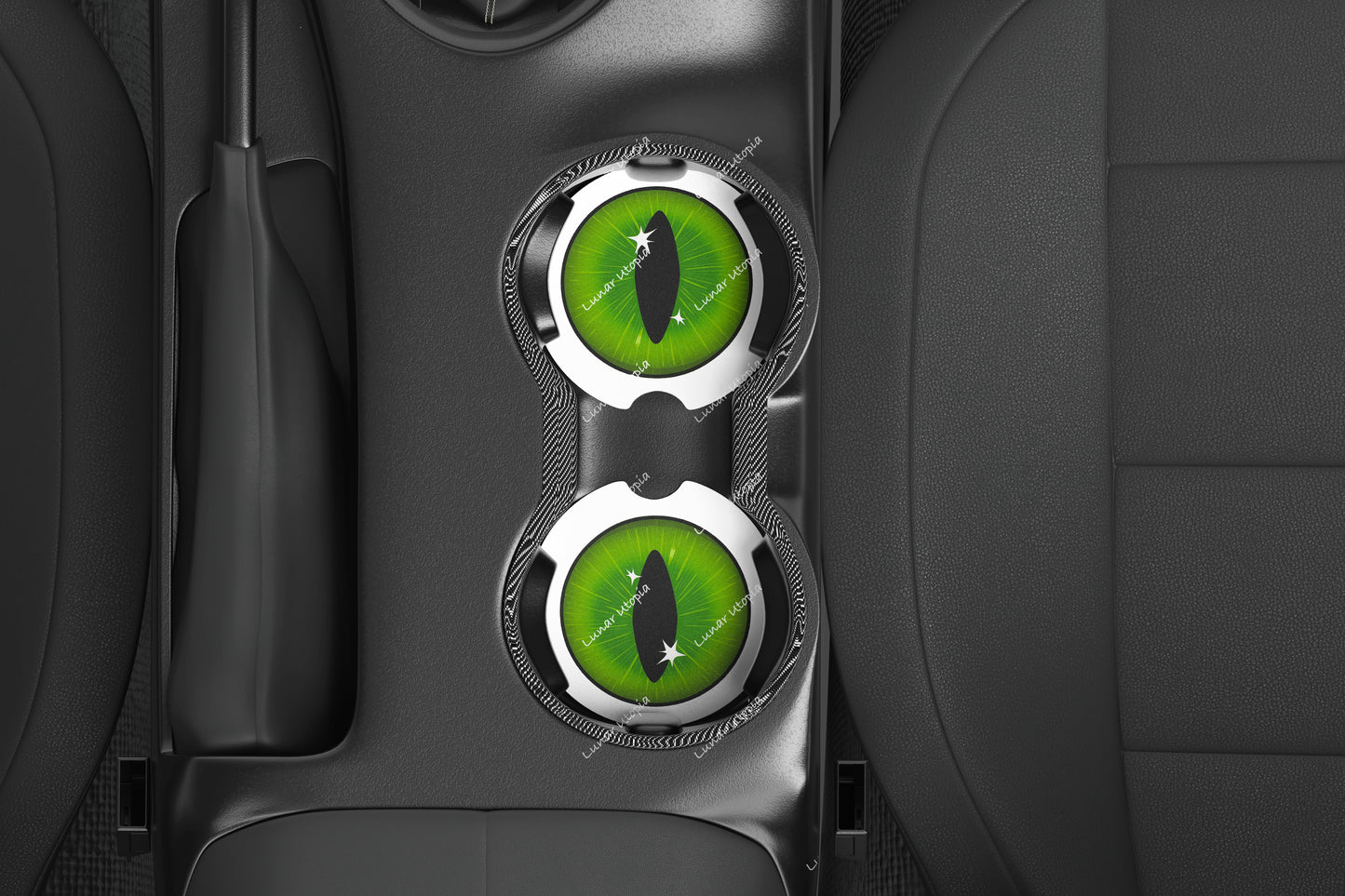 Cute Neoprene Car Coasters, Absorbent Cup Holder Inserts, Fun Auto Accessories (Set of 2) Green Goth Eye
