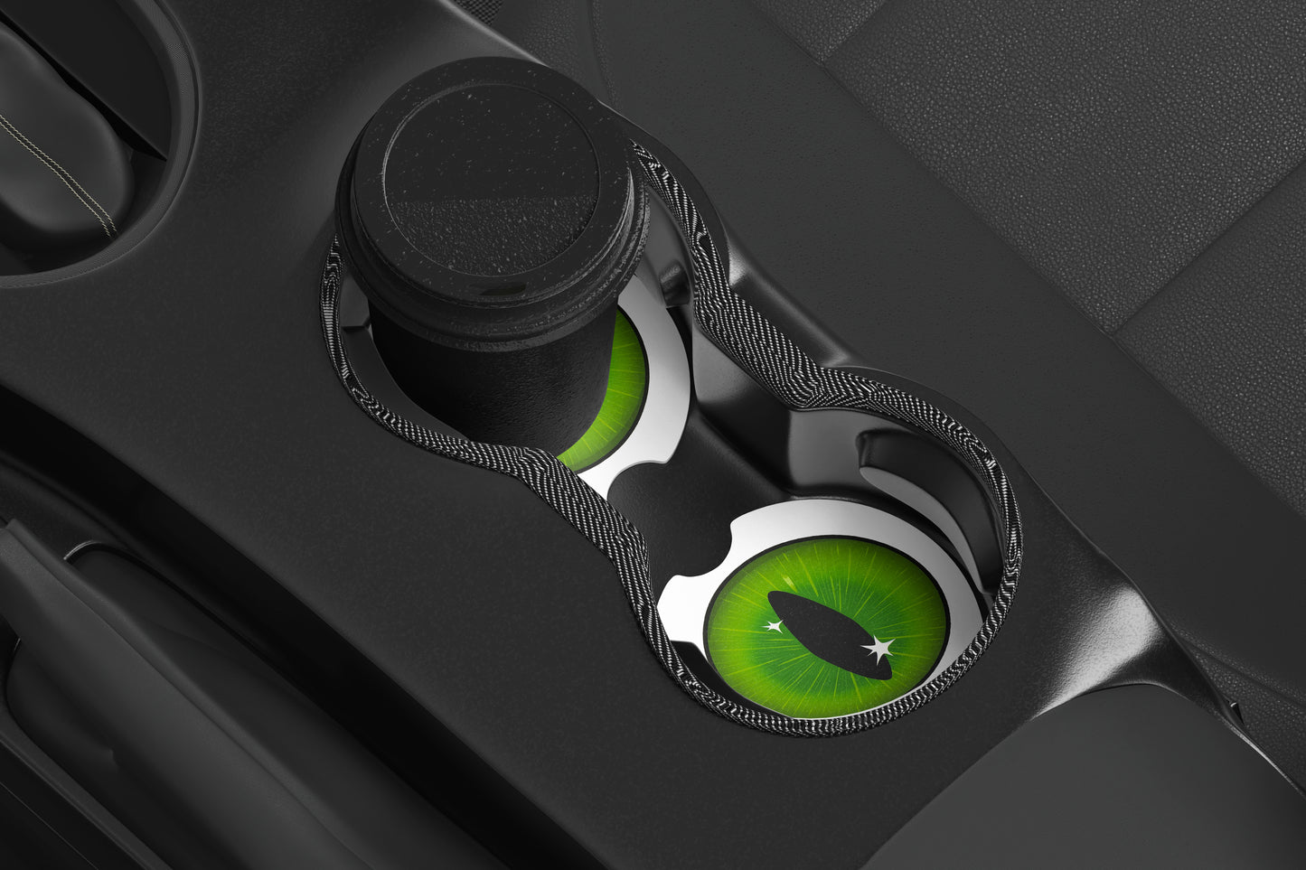 Cute Neoprene Car Coasters, Absorbent Cup Holder Inserts, Fun Auto Accessories (Set of 2) Green Goth Eye