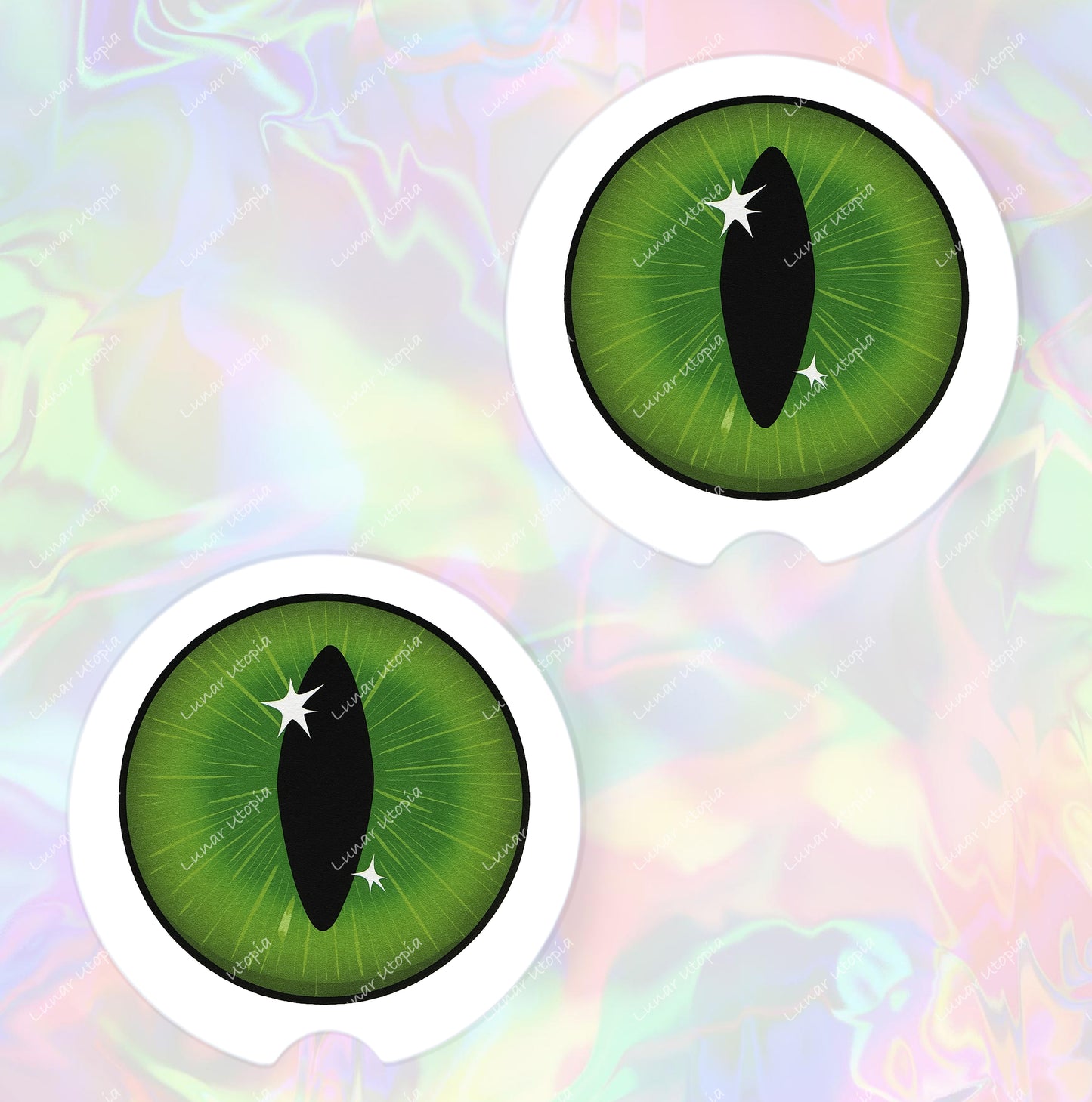 Cute Neoprene Car Coasters, Absorbent Cup Holder Inserts, Fun Auto Accessories (Set of 2) Green Goth Eye