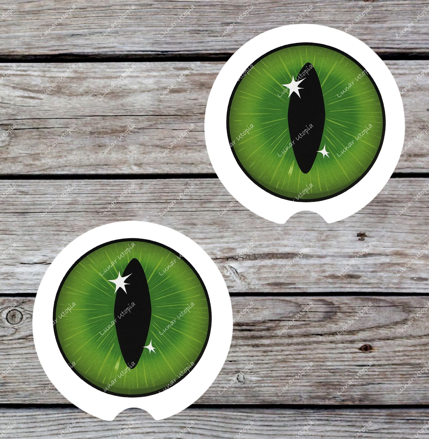 Cute Neoprene Car Coasters, Absorbent Cup Holder Inserts, Fun Auto Accessories (Set of 2) Green Goth Eye