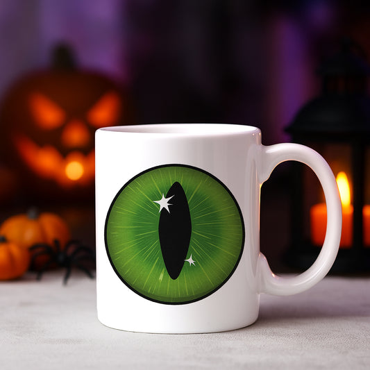 Green Goth Eye Halloween 11 oz Ceramic Coffee Mug, Novelty Tea Cup