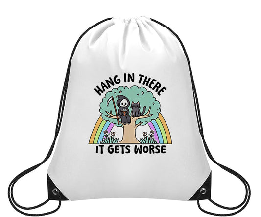 Hang In There, Small Drawstring Backpack
