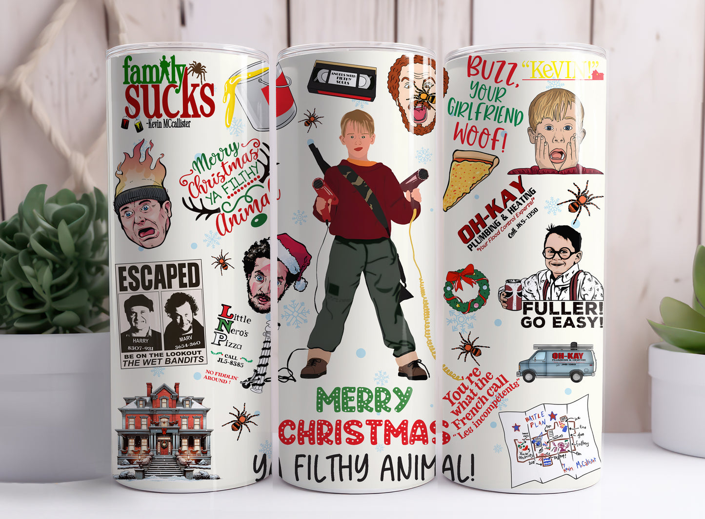 Christmas Home Alone Illustrated 20 oz Stainless Steel Skinny Tumbler