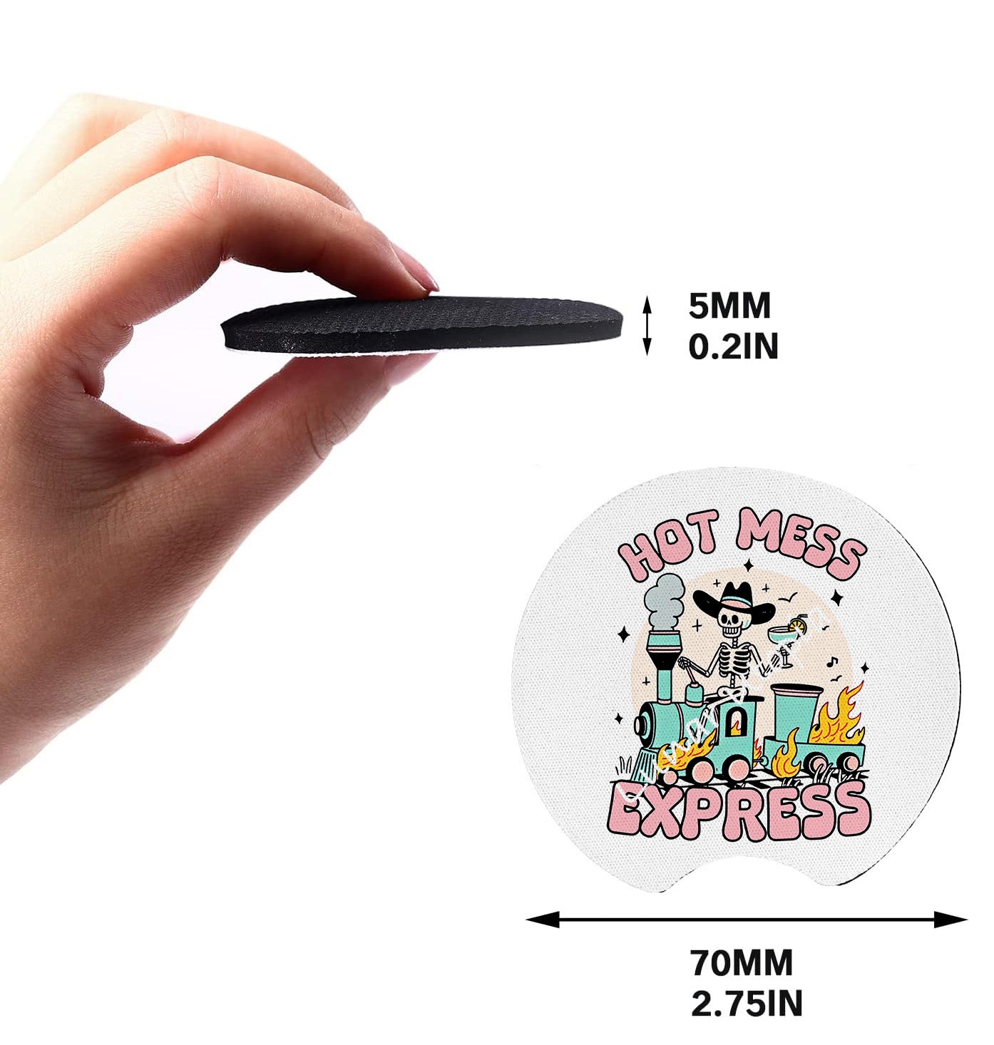 Hot Mess Express, Neoprene Coasters for Car, Truck, or Home