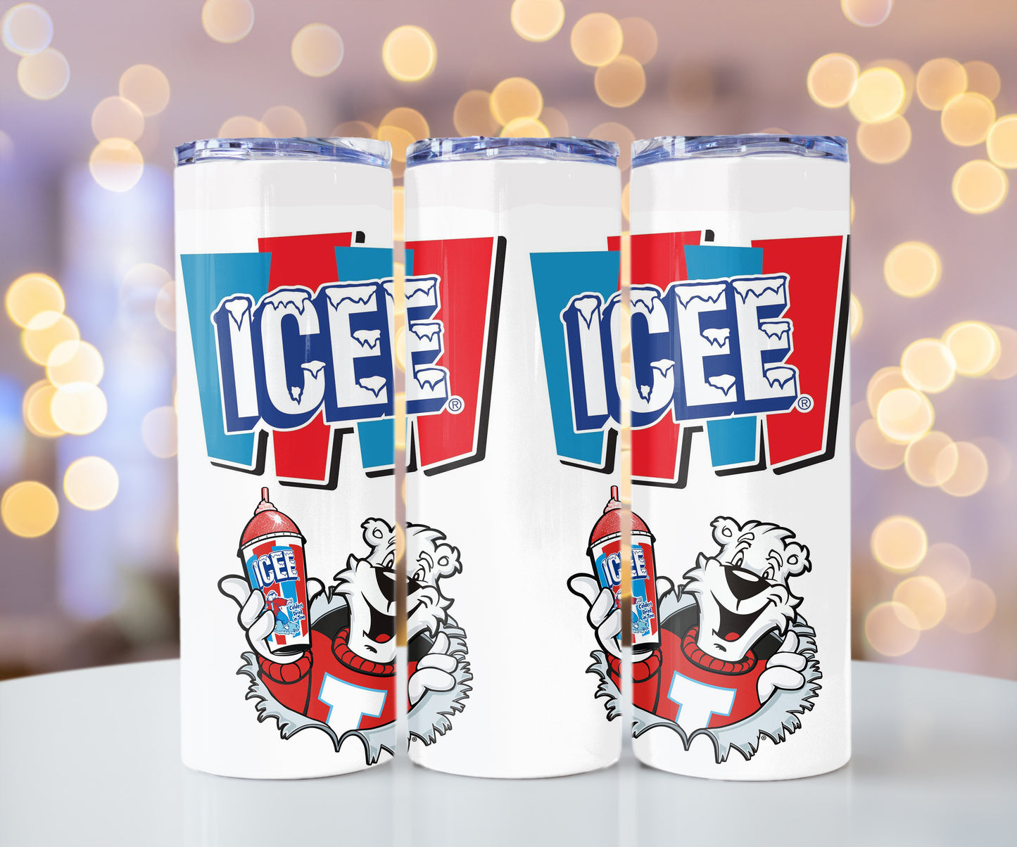 ICEE Retro Throwback Polar Bear Stainless Steel Skinny Tumbler, Glitter Option