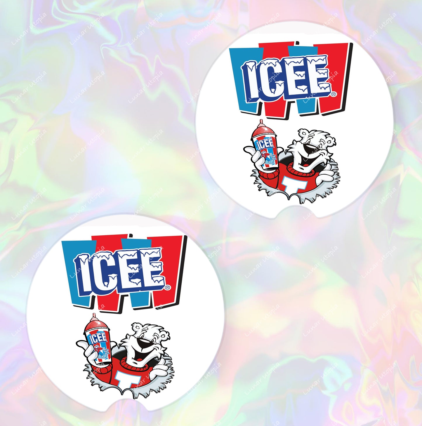 Cute Neoprene Car Coasters, Absorbent Cup Holder Inserts, Fun Auto Accessories (Set of 2) ICEE