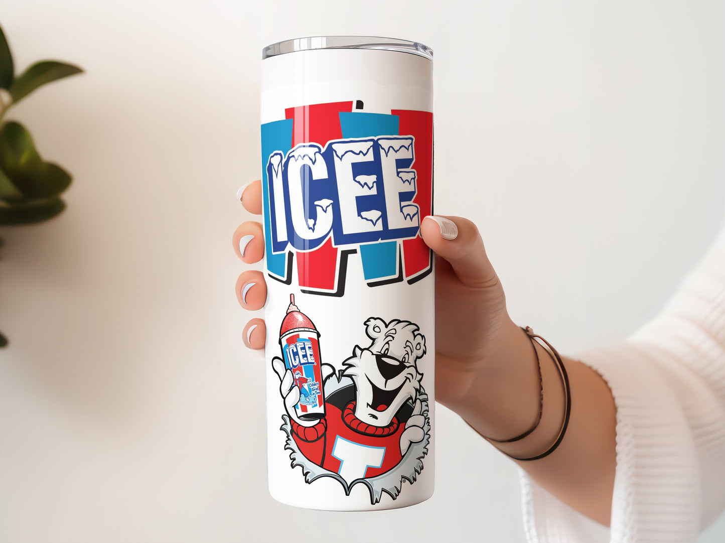 ICEE Retro Throwback Polar Bear Stainless Steel Skinny Tumbler, Glitter Option