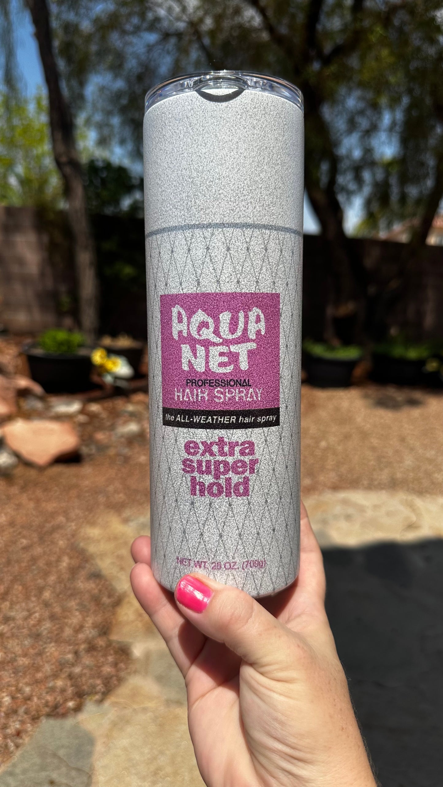Aqua Net WHITE Extra Super Hold 80's Queen of Hairspray Skinny Tumbler