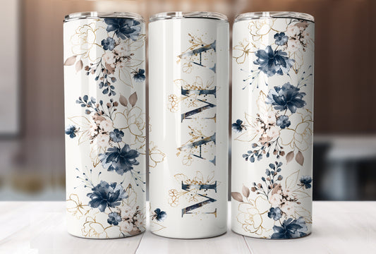 Mama with Blue and Gold Flowers Tumbler, Gift for Mom, 20 oz Tumbler Mother's Day Gift