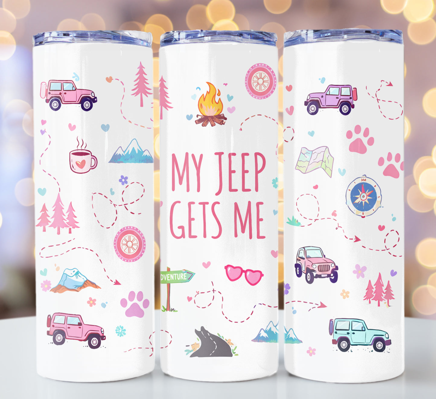 My Jeep Gets Me Cutesy - 20 oz Stainless Steel Skinny Tumbler