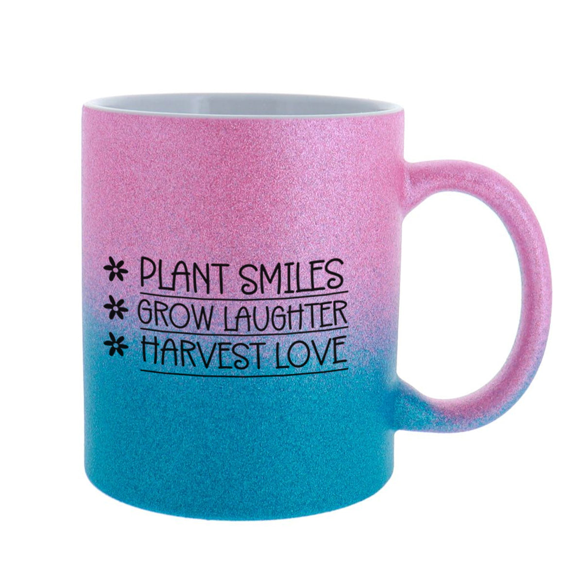 Plant Smiles Grow Laughter Harvest Love 11 oz Coffee Mug, Inspirational Gardener Gift, Cute Botanical Tea Cup