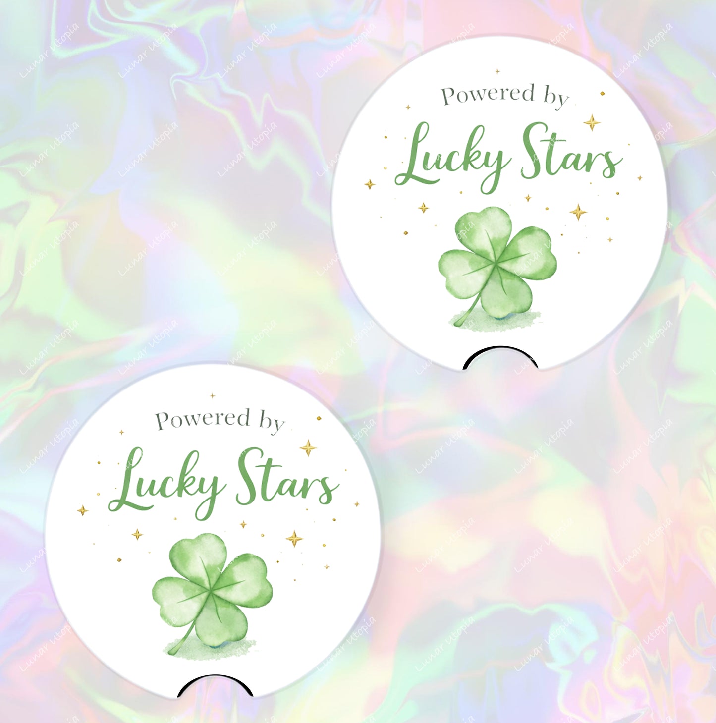 Powered by Lucky Stars Neoprene Coasters for Car, Truck, or Home
