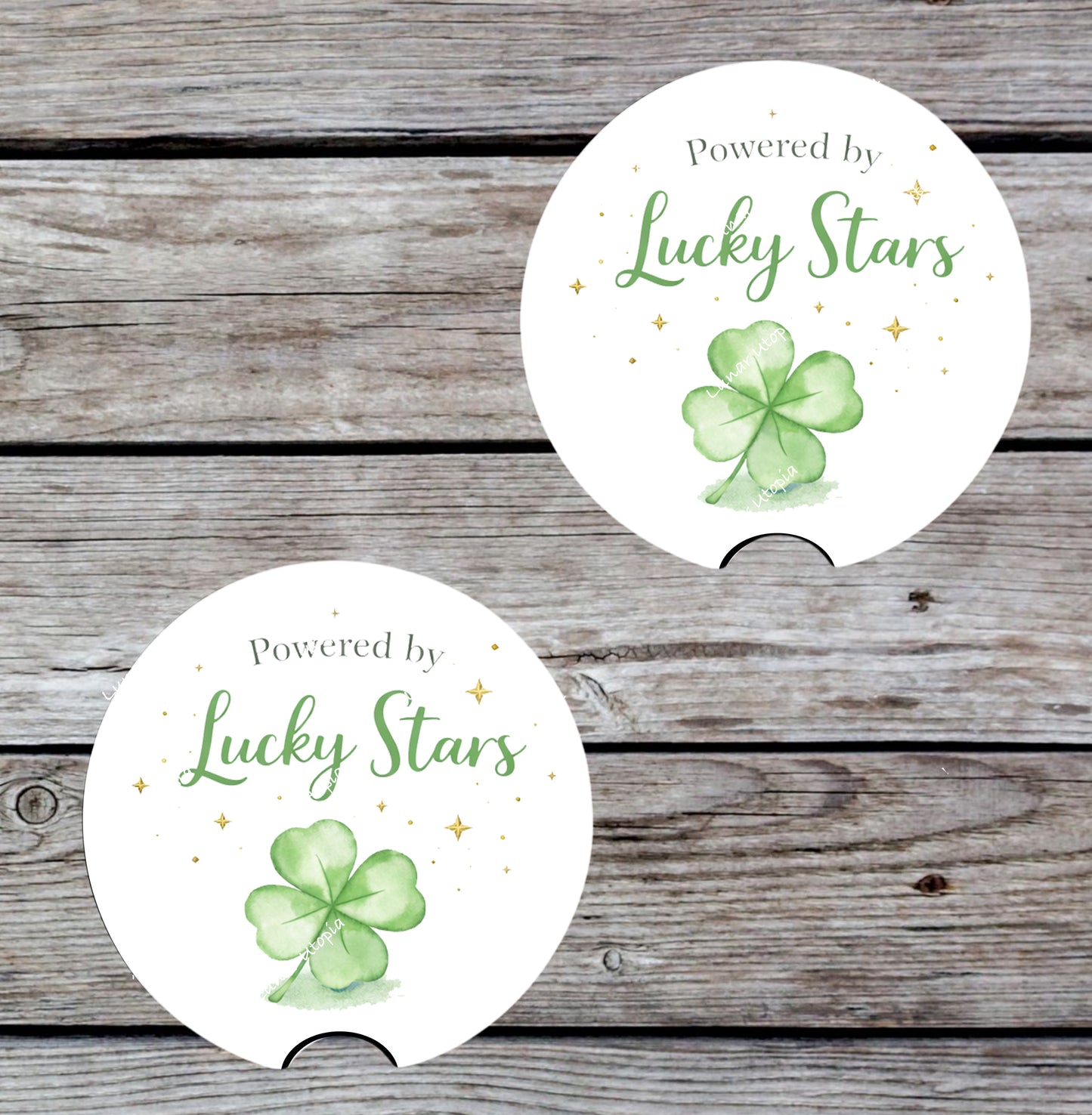 Powered by Lucky Stars Neoprene Coasters for Car, Truck, or Home
