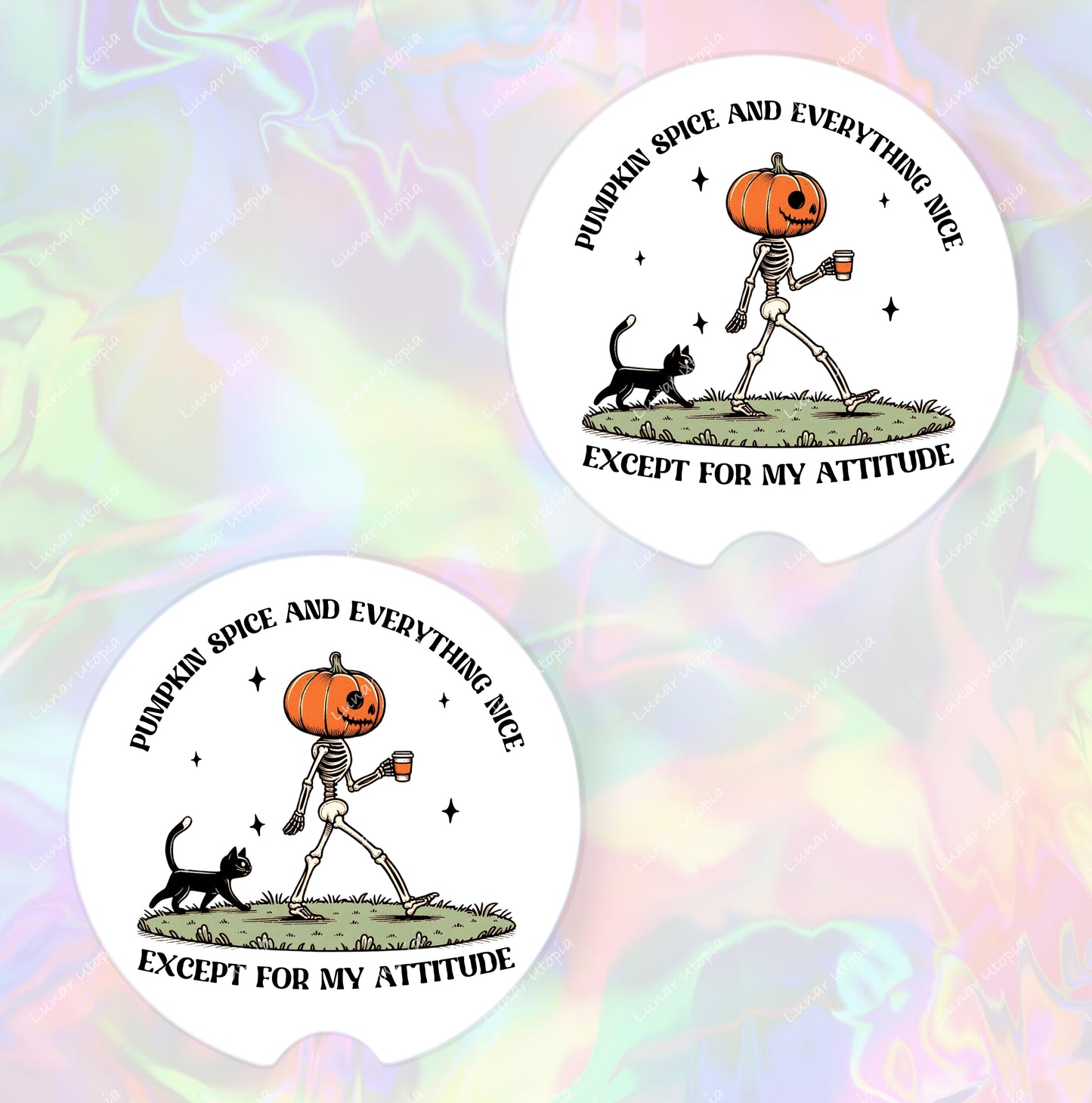 Cute Neoprene Car Coasters, Absorbent Cup Holder Inserts, Fun Auto Accessories (Set of 2) Pumpkin Spice Attitude