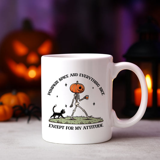 Pumpkin Spice Attitude Halloween 11 oz Ceramic Coffee Mug, Novelty Tea Cup