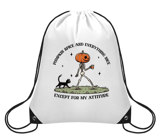 Pumpkin Spice Attitude Halloween Cinch Sack, Small Drawstring Backpack, Travel Bag