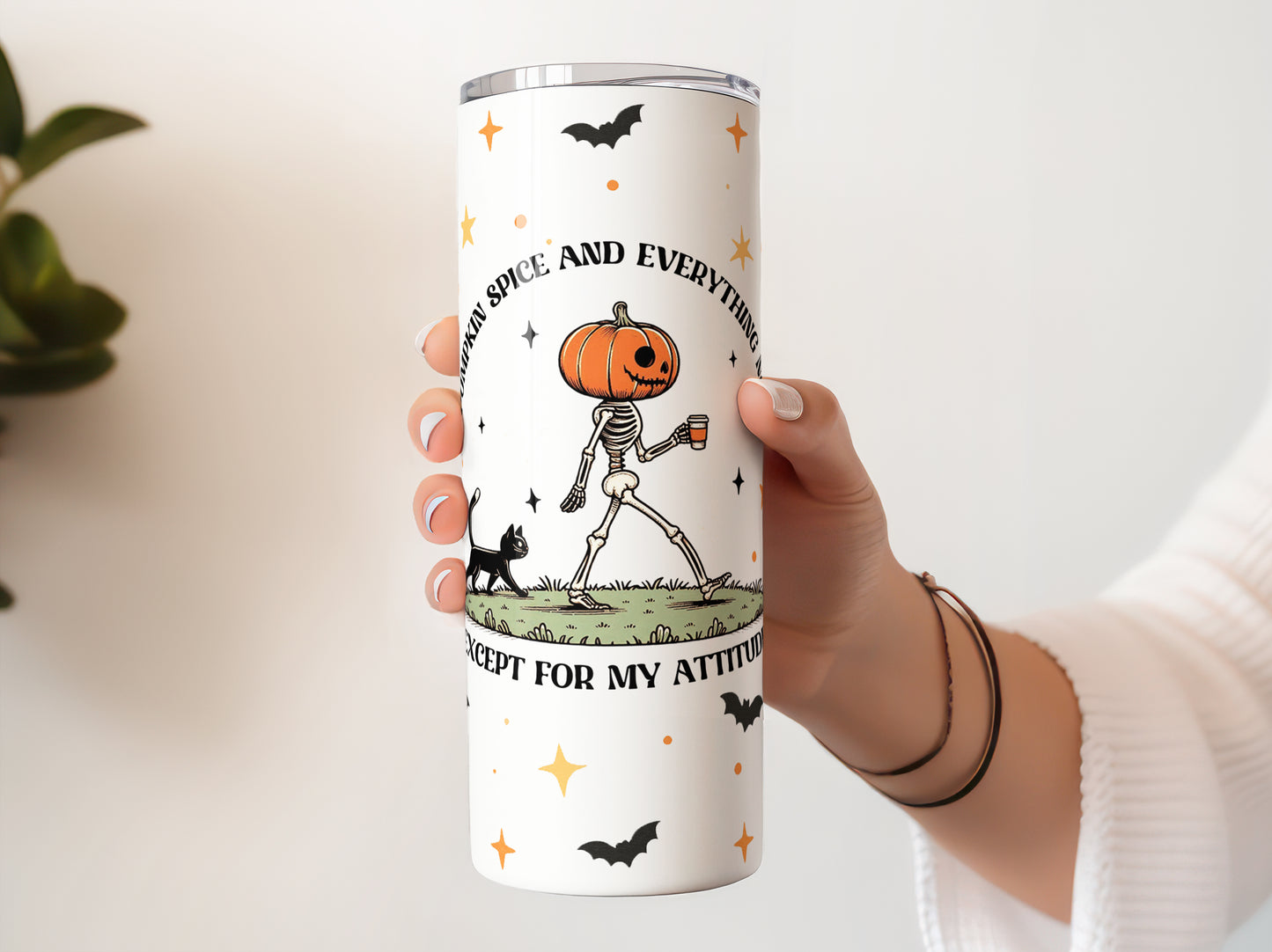 Pumpkin Spice Attitude Halloween 20 oz Stainless Steel Skinny Tumbler