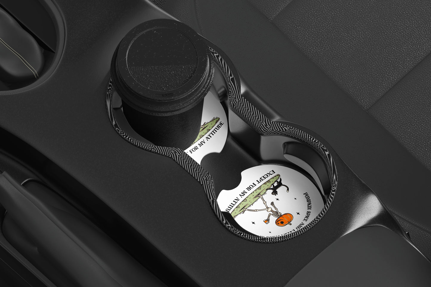 Cute Neoprene Car Coasters, Absorbent Cup Holder Inserts, Fun Auto Accessories (Set of 2) Pumpkin Spice Attitude