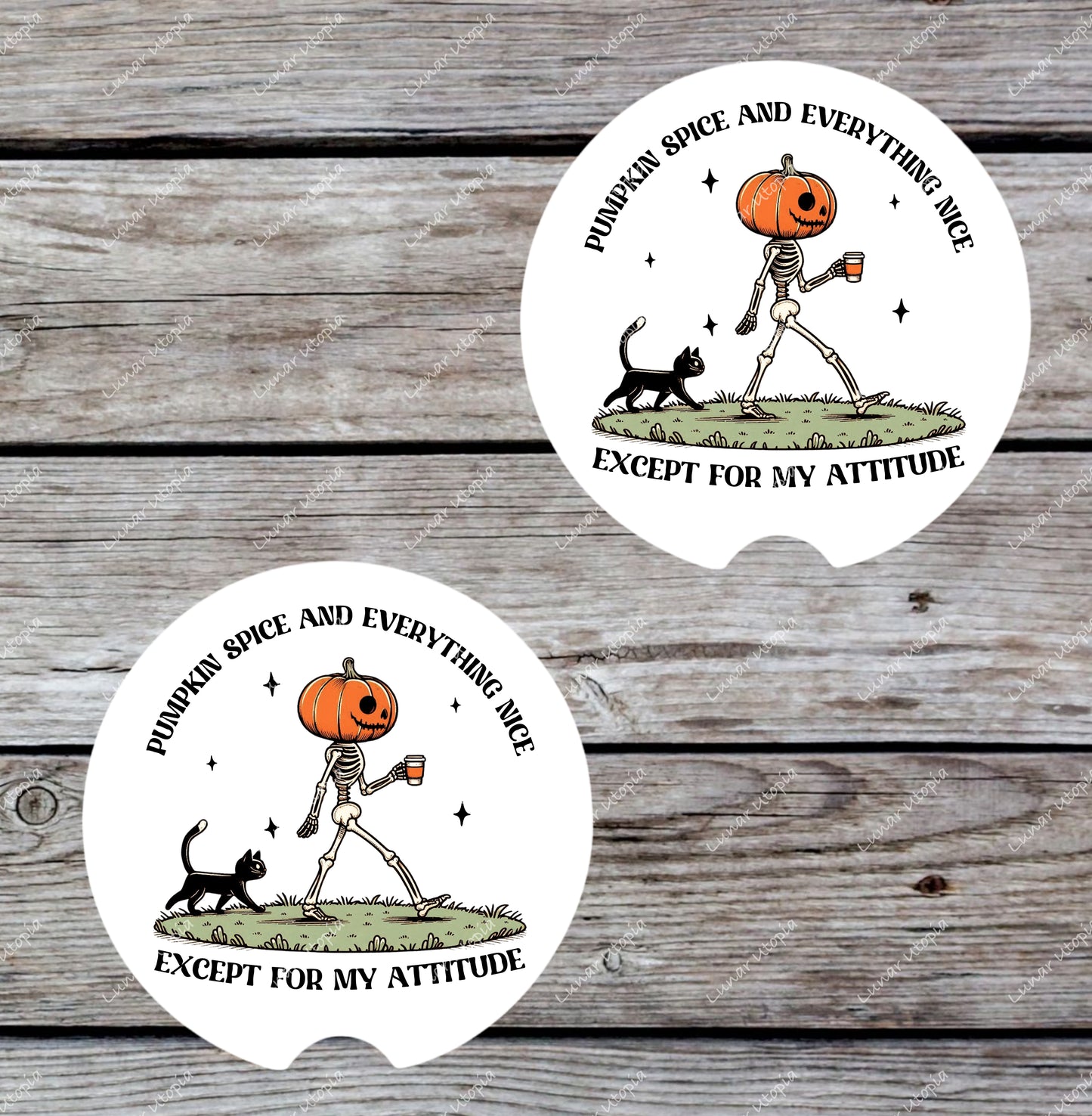 Cute Neoprene Car Coasters, Absorbent Cup Holder Inserts, Fun Auto Accessories (Set of 2) Pumpkin Spice Attitude