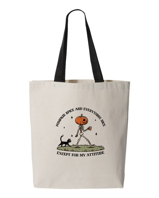 Pumpkin Spice Attitude Halloween Tote Bag, Canvas Bag, Reusable Grocery Bag