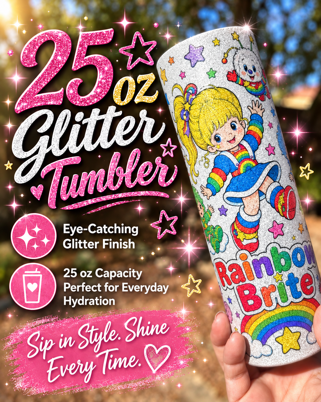 Rainbow Brite and Friends 20 oz Tumbler, Colorful Rainbow Character Gift