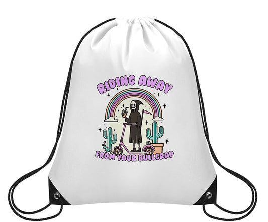 Riding Away, Small Drawstring Backpack