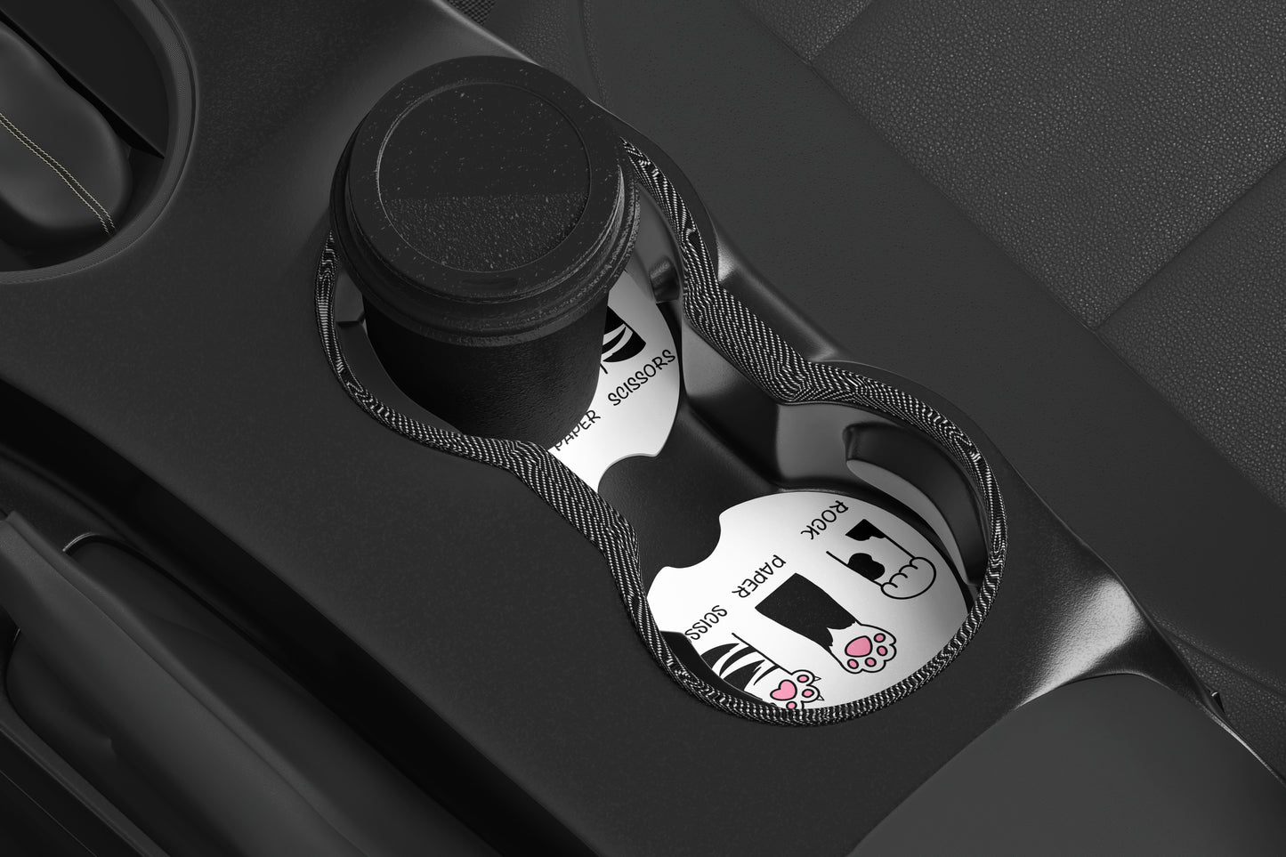 Cute Neoprene Car Coasters, Absorbent Cup Holder Inserts, Fun Auto Accessories (Set of 2) Rock Paper Scissors Cat Paw