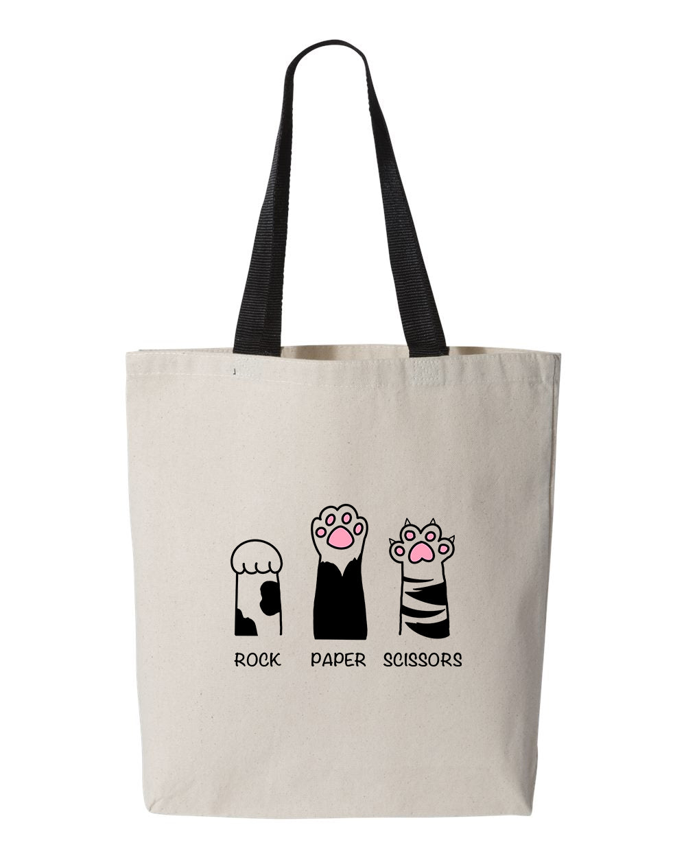 Rock Paper Scissors Cat Paw Claw Kitty Cat Scratch Tote Bag, Canvas Bag, Reusable Grocery Bag