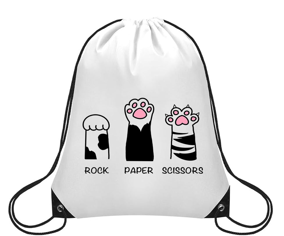 Rock Paper Scissors Cat Paw Cat Claw Kitty Cat Scratch Cinch Sack, Small Drawstring Backpack