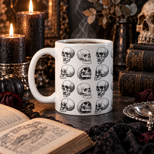 Skull Lover 11 oz Coffee Mug, Gothic Halloween Gift