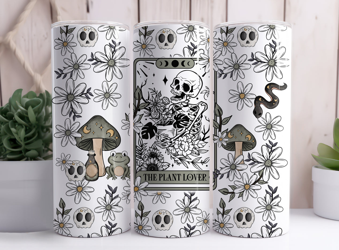 Skull Plant Lover Tarot Card 20 oz Tumbler, Plant Lover, Cactus Lover, Succulent Lover, Gardening