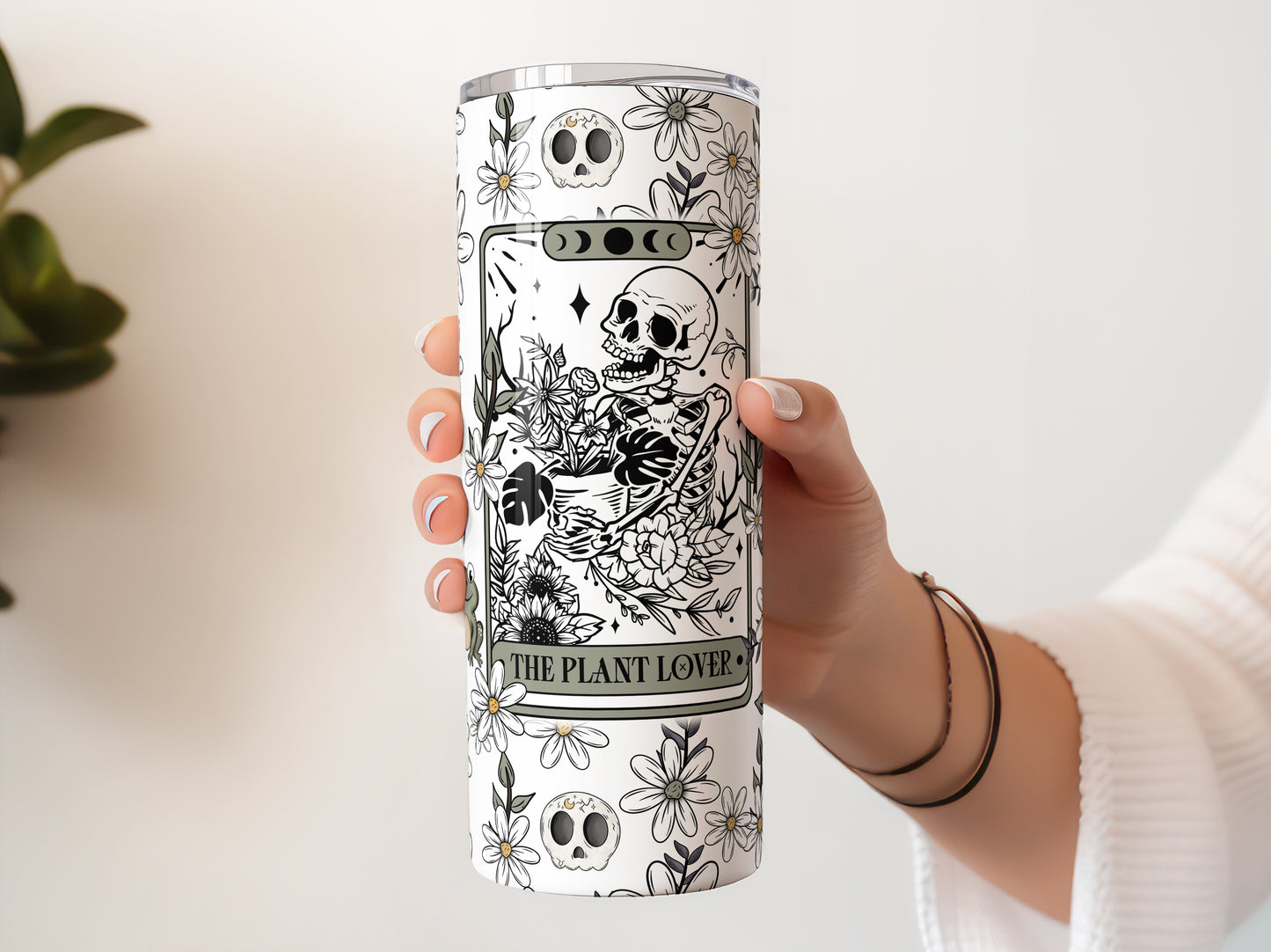 Skull Plant Lover Tarot Card 20 oz Tumbler, Plant Lover, Cactus Lover, Succulent Lover, Gardening