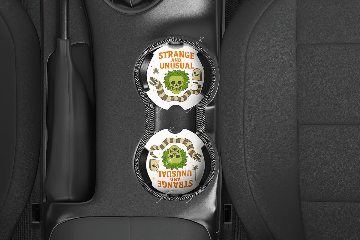 Gothic Halloween Car Coasters Set of 2, Spooky Auto Gift