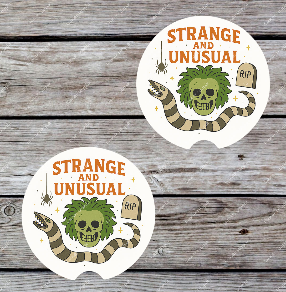 Gothic Halloween Car Coasters Set of 2, Spooky Auto Gift