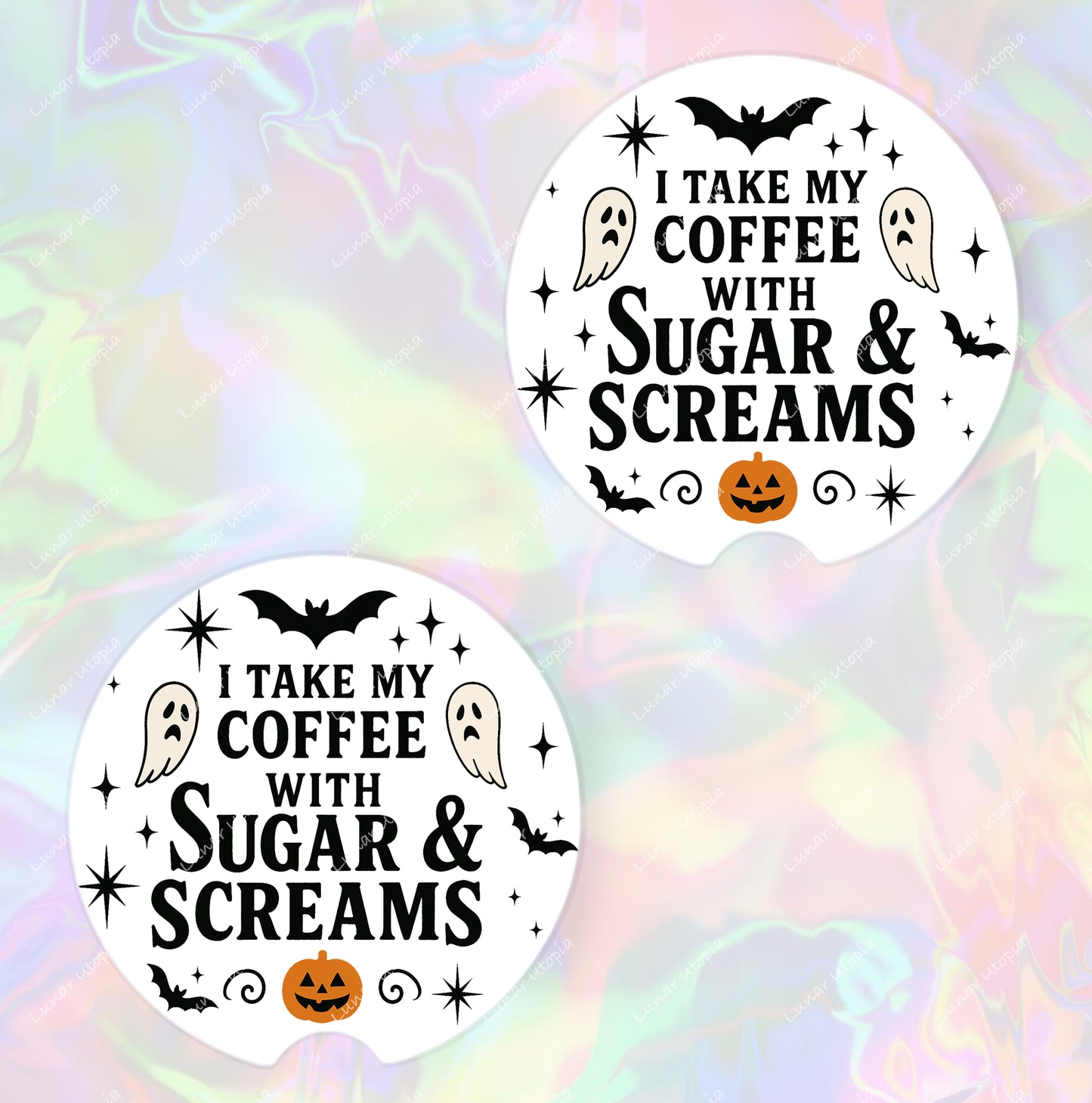 Cute Neoprene Car Coasters, Absorbent Cup Holder Inserts, Fun Auto Accessories (Set of 2) Sugar & Screams