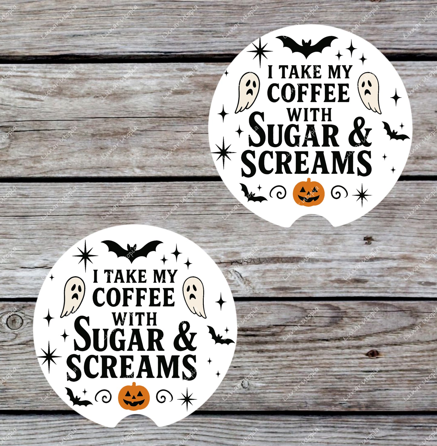 Cute Neoprene Car Coasters, Absorbent Cup Holder Inserts, Fun Auto Accessories (Set of 2) Sugar & Screams