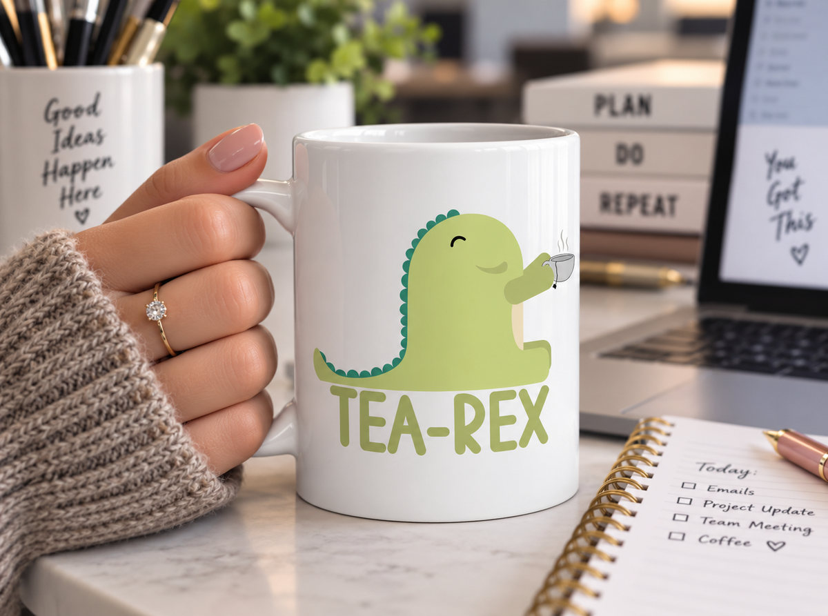 TEA-REX 11 oz Coffee Mug, Cute Dinosaur Tea Lover Gift
