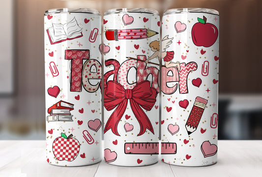 Valentine Gift for Teachers, Teacher Tumbler, Cute Cup With Lid And Straw 20 oz Skinny Tumbler